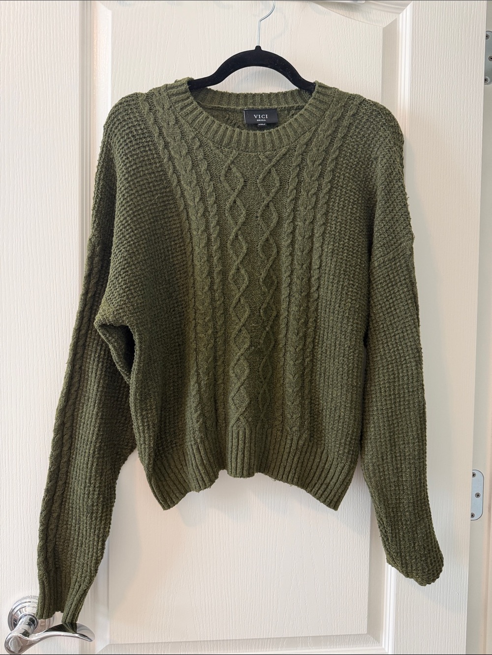 VICI Olive Cable Knit Crewneck Sweater